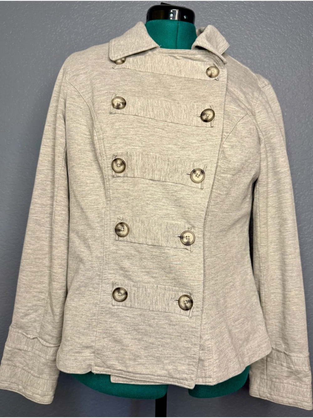 Cabi XL Women’s Double-Breasted Light Gray Jacket Military Style Jacket Soft